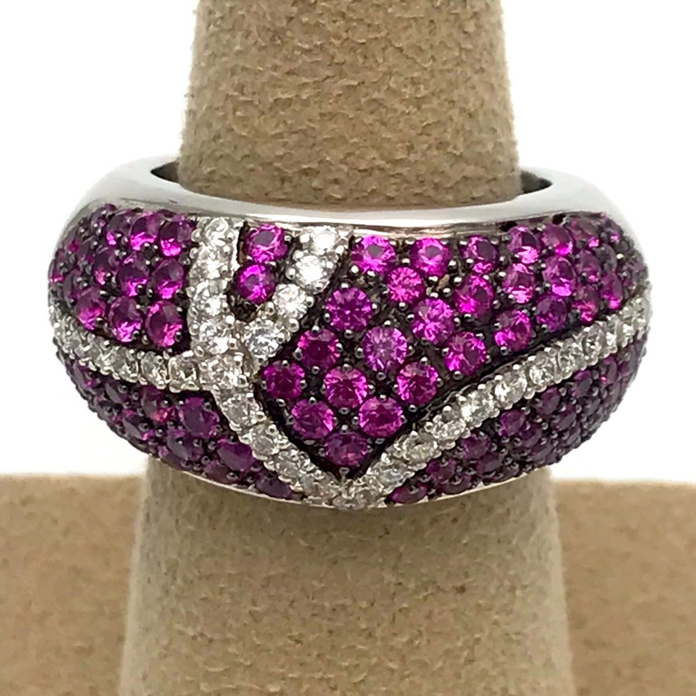 Robert Coin 18kt White Gold 2.30cts(tw) Ruby & Diamond Dome Ring 6.5